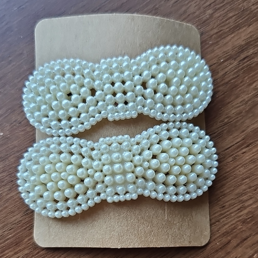 New Elegant Cream Pearl Hair Clips Barrette Wedding Fancy Bows